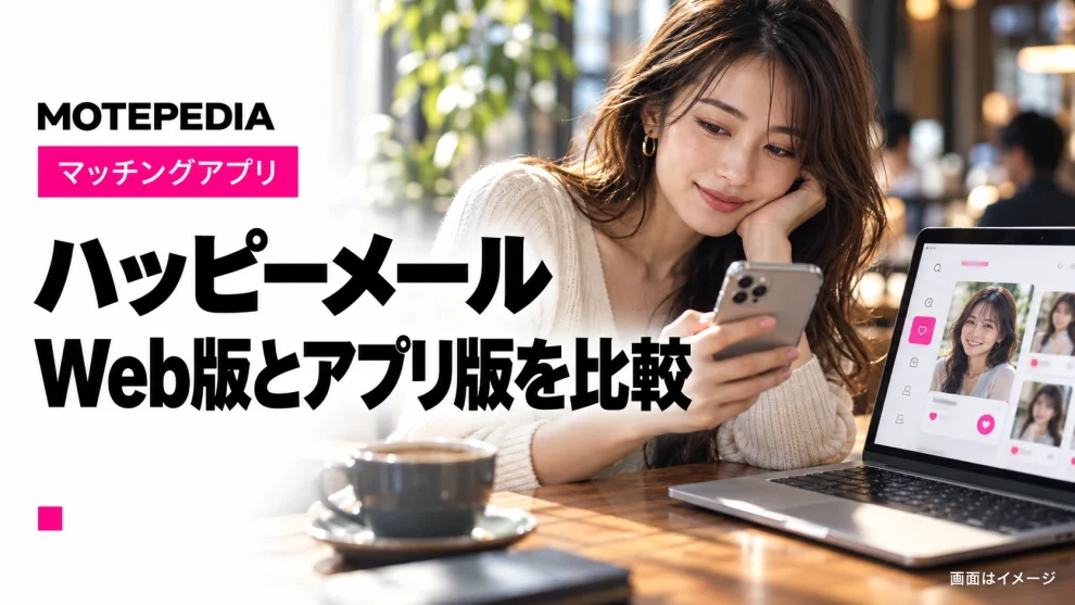 ハッピーメール。Web版とアプリ版を比較。画面はイメージ