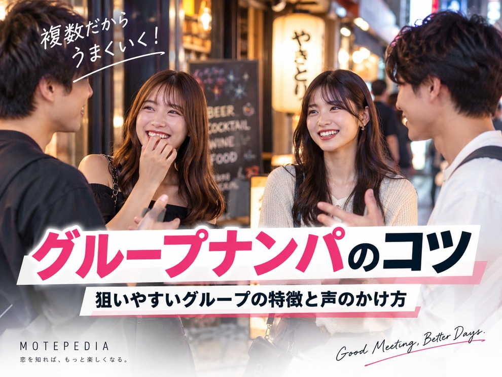 グループナンパのコツと狙いやすいグループの特徴・声のかけ方を紹介するアイキャッチ画像