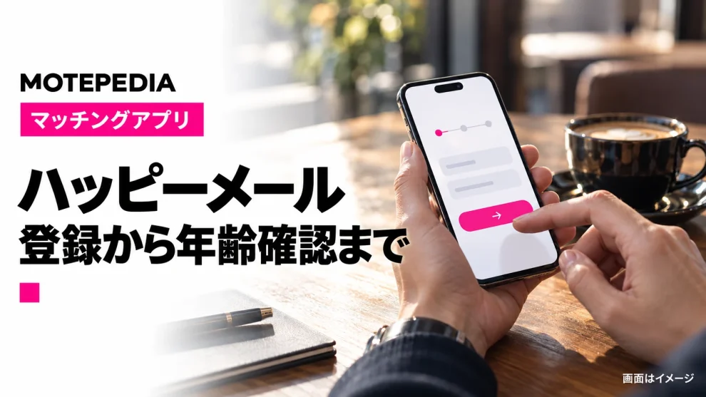 ハッピーメール。登録から年齢確認まで。画面はイメージ