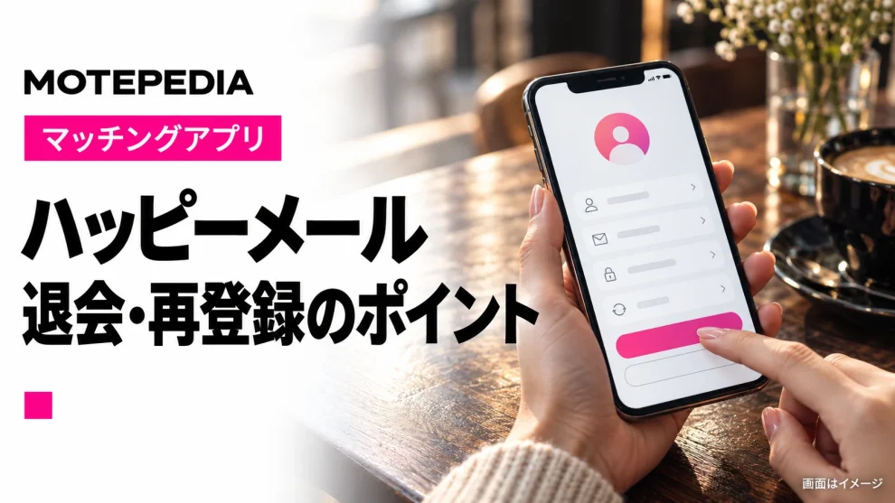 ハッピーメール。退会・再登録のポイント。画面はイメージ